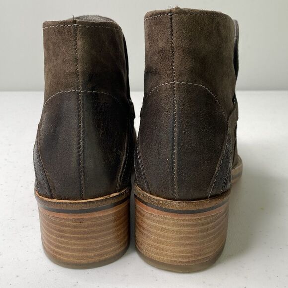 Diba True Suede Distressed Caspian Pull-On Bootie Low Stack Heel Square Toe - Picture 5 of 16